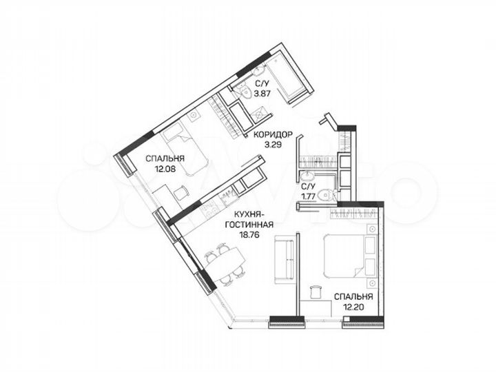 2-к. апартаменты, 54,7 м², 6/8 эт.