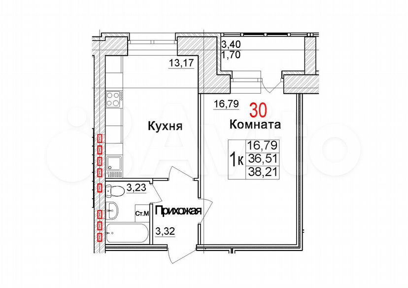 1-к. квартира, 38,2 м², 4/4 эт.