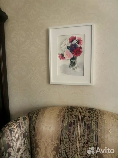 Акварельная картина Астры. Букет осени