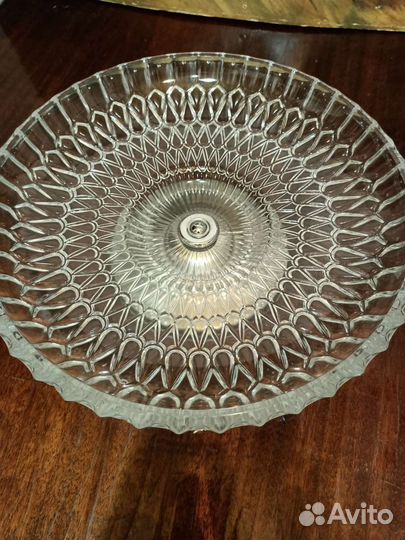 Большая хрустальная ваза для фруктов,на ножке