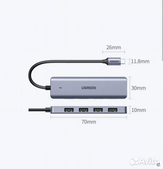 Ugreen 4-Port USB-C Hub CM219 / 15394 60см