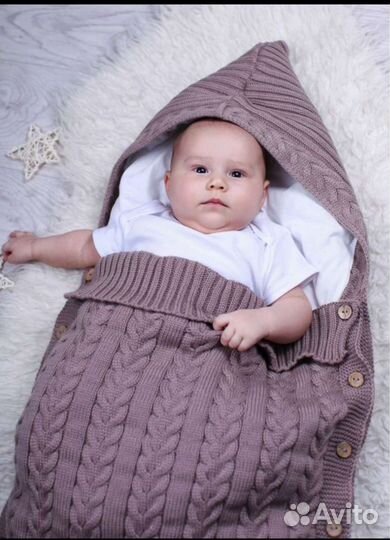 Конверт вязанный на выписку новорождённого