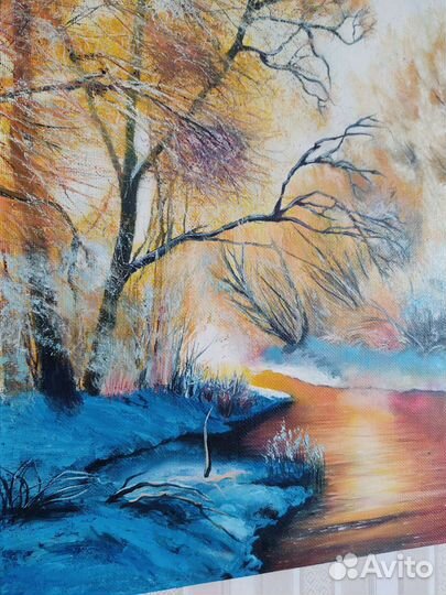 Картина маслом на холсте зимний пейзаж