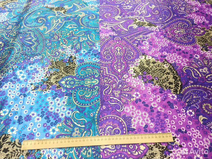 Ткань атлас принт 4 рисунка и горошек