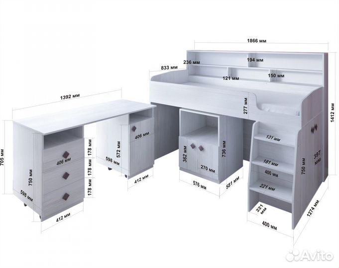 Кровать-чердак Малыш-5 от Ярофф + матрас 2хсторон