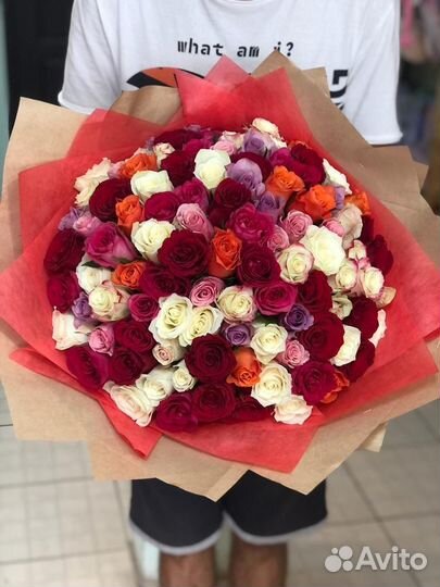 101 роза с бесплатной доставкой, 35-40см