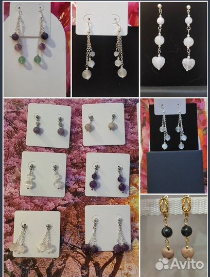 Серьги гвоздики из натуральных камней