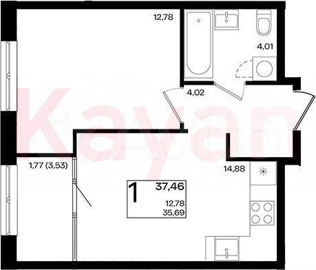 1-к. квартира, 35,7 м², 6/17 эт.