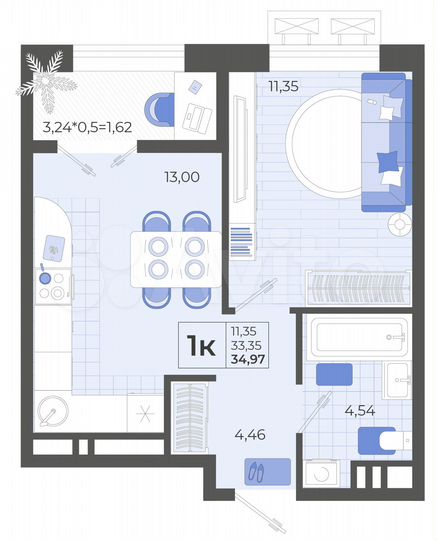 1-к. квартира, 35 м², 3/12 эт.