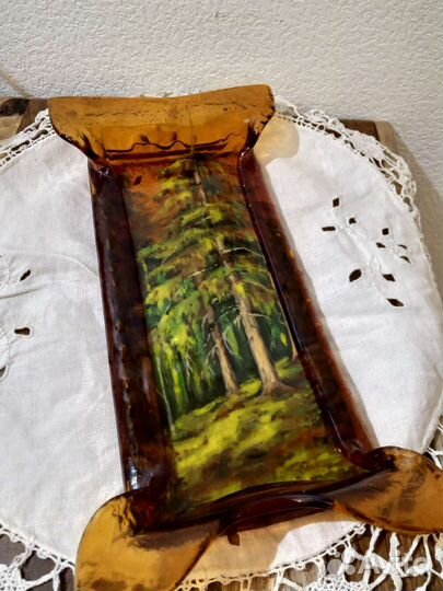 Селедочница стекло винтаж природа внутри стекла