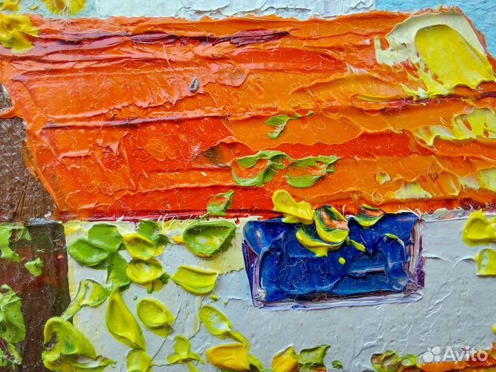 Морской пейзаж Город у моря Средиземноморье маслом