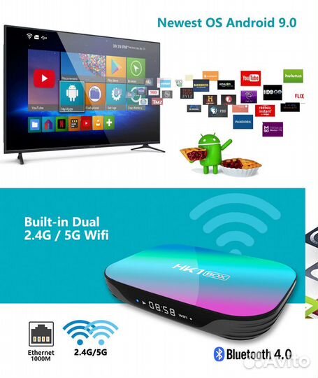 Тв бокс HK1 BOX (4/32Гбт) ан.Vontar X3