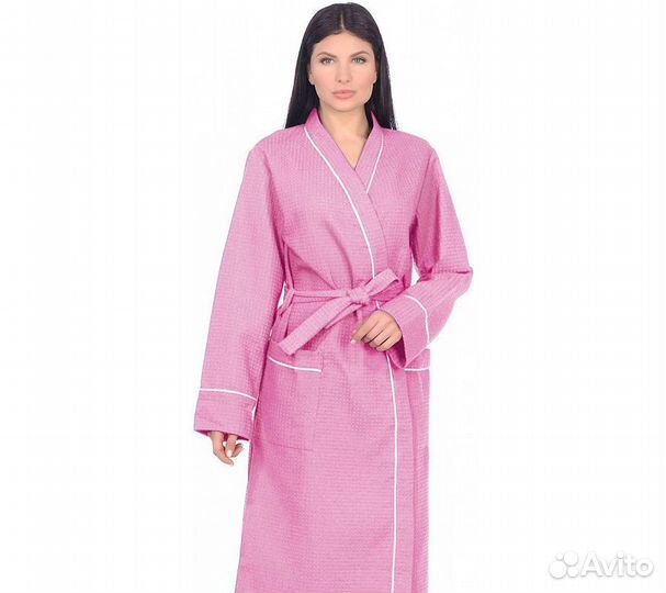Халат вафельный Home One с кантом розовый 48