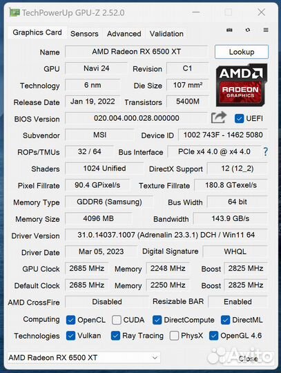 AMD Radeon RX 6500 XT 4Gb