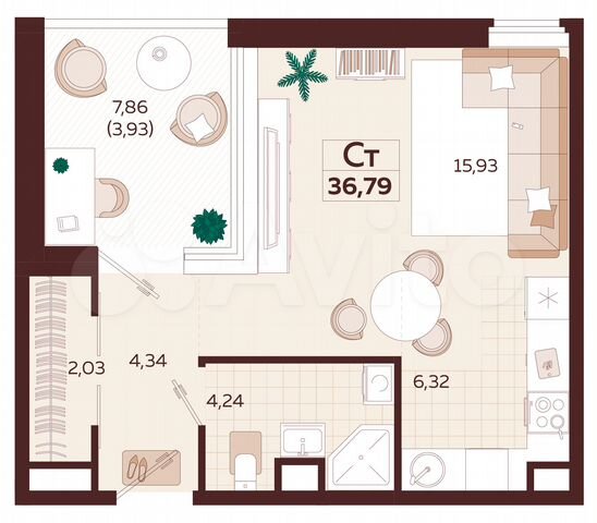 1-к. квартира, 36,9 м², 3/9 эт.