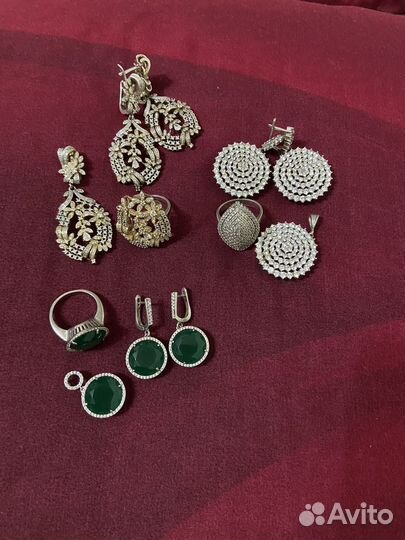 Серьги кольца кулон серебро 925
