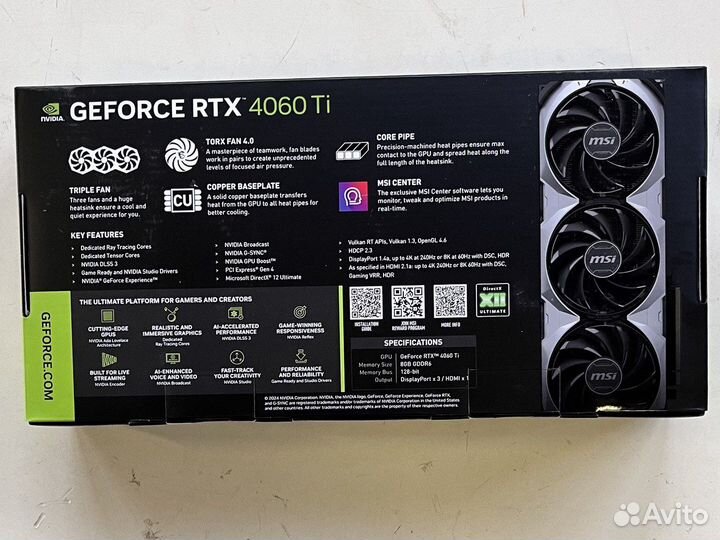 Видеокарта MSI GeForce RTX4060Ti ventus 3X E 8G