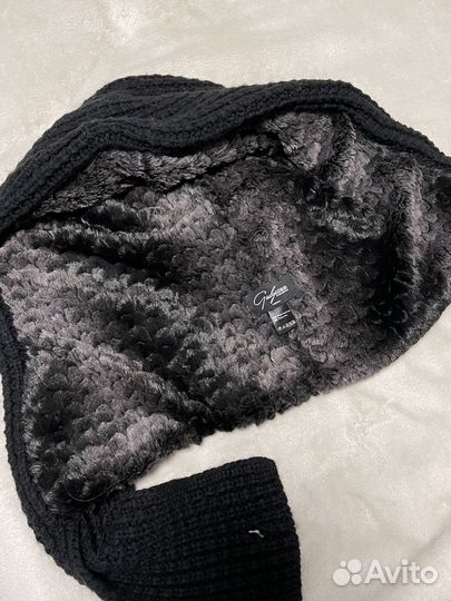 Вязаный теплый капюшон с мехом