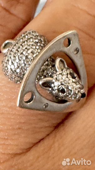 Кольцо серебряное Мышка в сыре