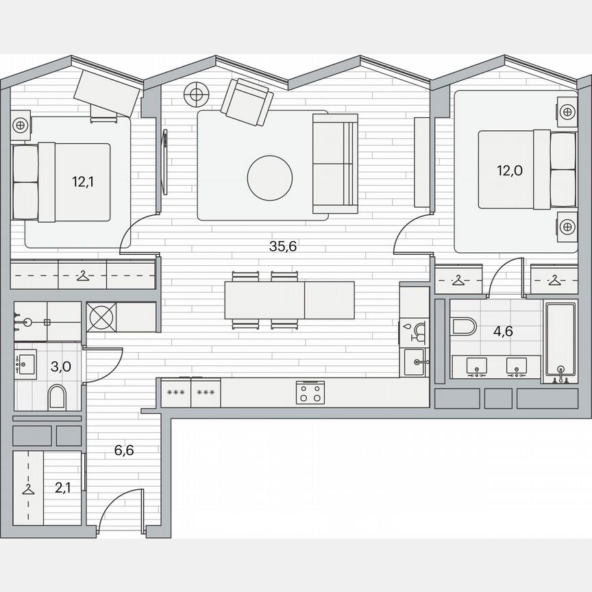 2-к. квартира, 75,6 м², 2/12 эт.