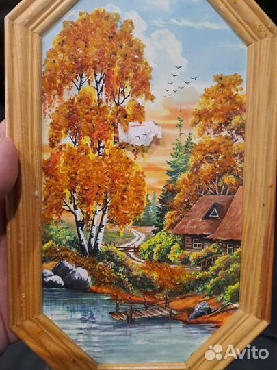 Картина осенняя (репродукция с аппликацией)