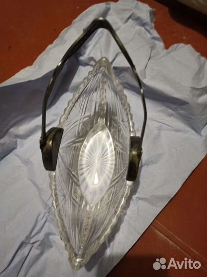 Конфетница с мельхиоровой ручкой СССР