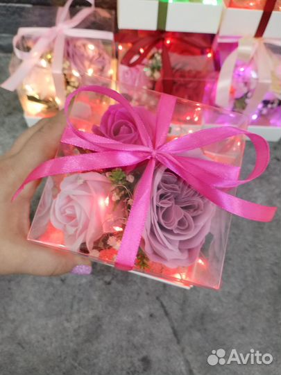 Светящиеся мини букетики в коробке - аквариум