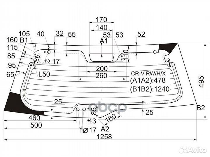 Стекло заднее с обогревом honda CR-V 01-06 CR-V
