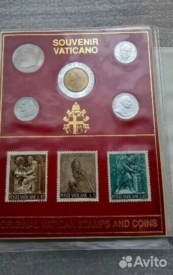 Ватикан, официальный набор, монеты, марки, В лирах