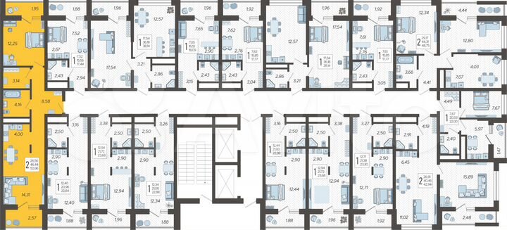2-к. квартира, 51 м², 18/19 эт.