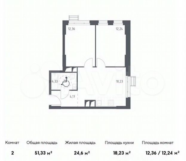 2-к. апартаменты, 51,3 м², 10/34 эт.