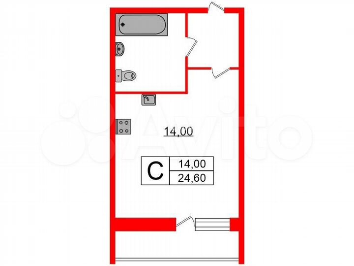 Квартира-студия, 24,6 м², 12/24 эт.