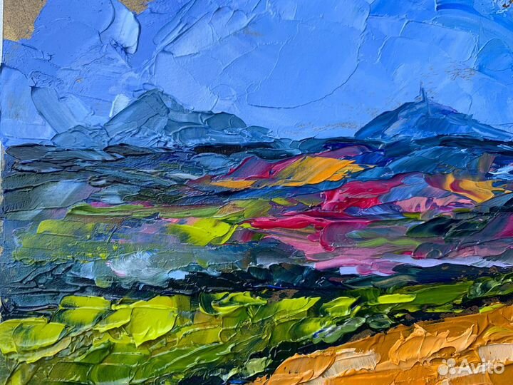 Картина маслом горы Кавказ Машук Бештау поле