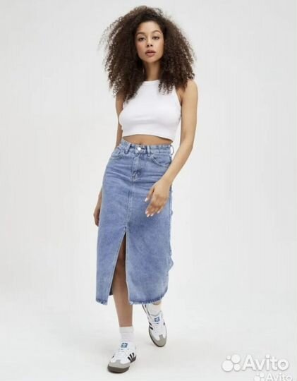 Джинсовая юбка миди