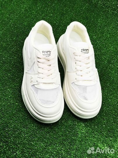 Женские кроссовки на сеточке, бежевые, 36-41 разме