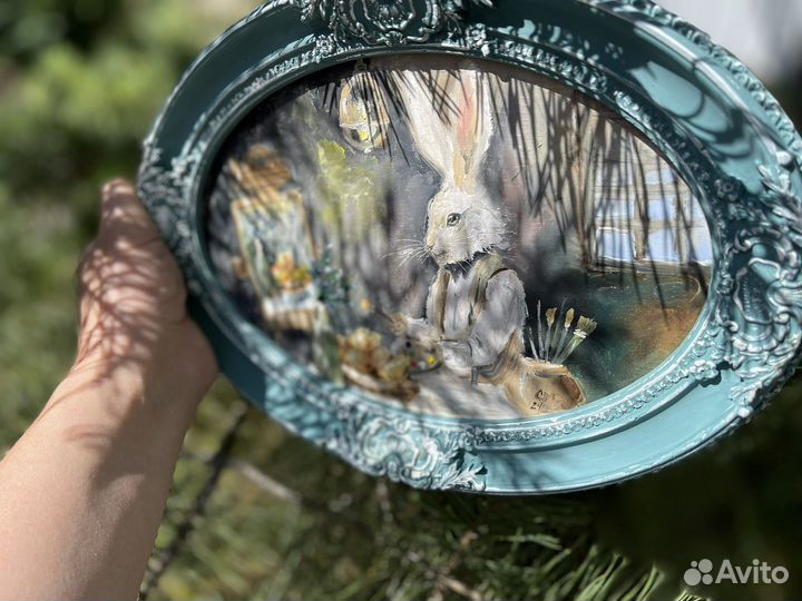 Картина в раме Заяц маслом