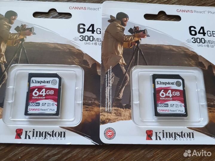 Две карты sdxc Kingston Canvas React Plus 64GB v90