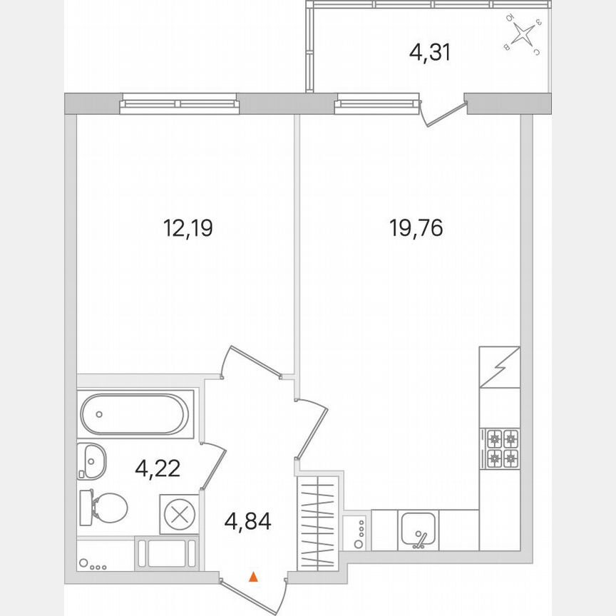 1-к. квартира, 42,3 м², 3/8 эт.
