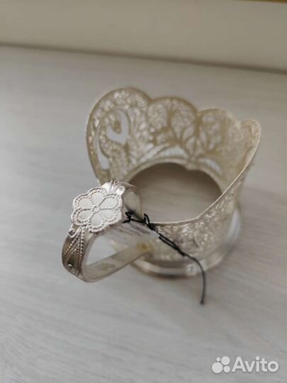 Серебряный подстаканник скань филигрань Лебедь