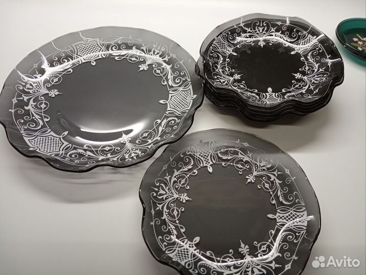 Тарелки десертные винтаж цветное стекло СССР