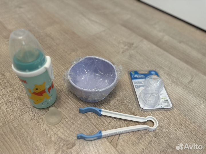 Бутылочка NUK, силикон тарелка, щипцы Dr.Brown's
