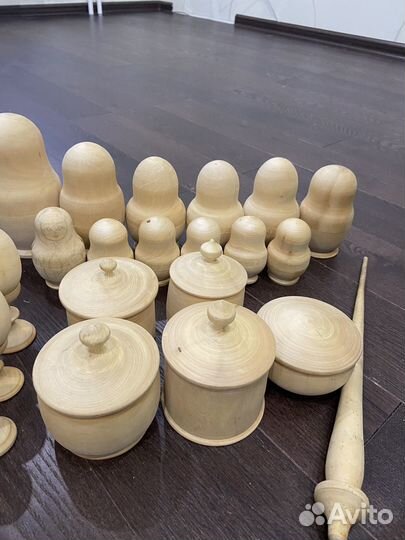 Деревянные заготовки матрешек, яиц, шкатулок