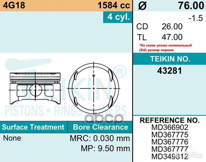 Поршень teikin 1шт 43281100 teikin