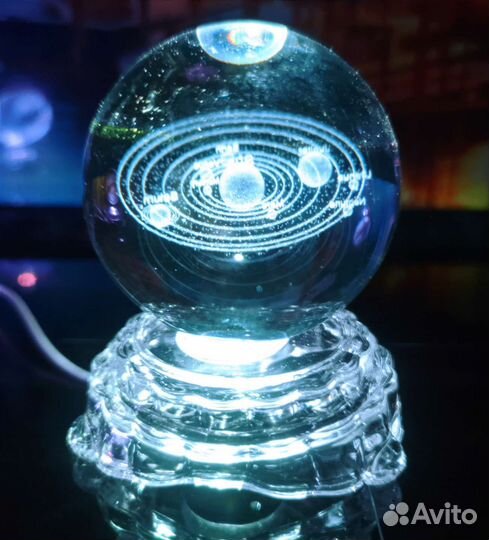 Светильник ночник Хрустальный 3D шар 8см в ассорт