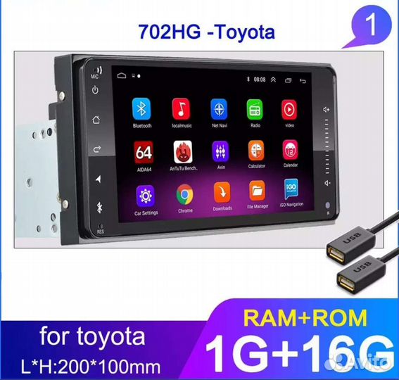 Магнитола Андроид. Toyota 200/100mm. 1/16 Память