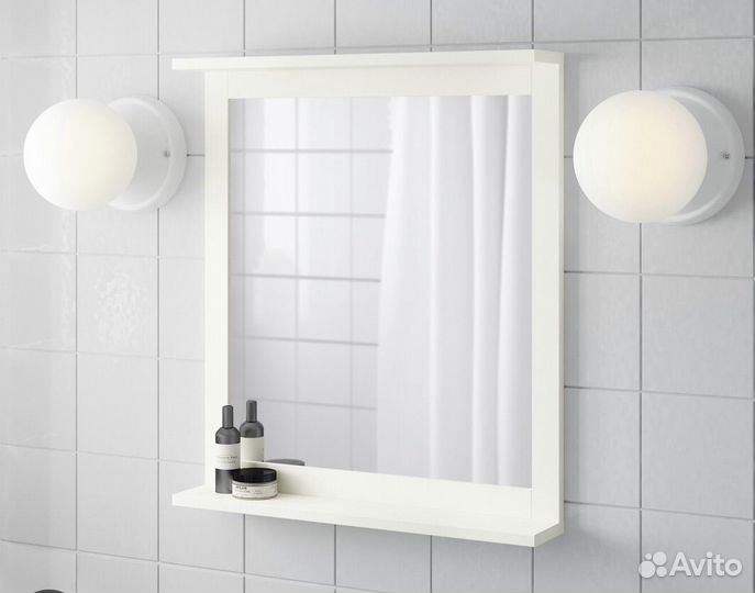 Зеркало с полкой икеа, цвет белый 56x64 см