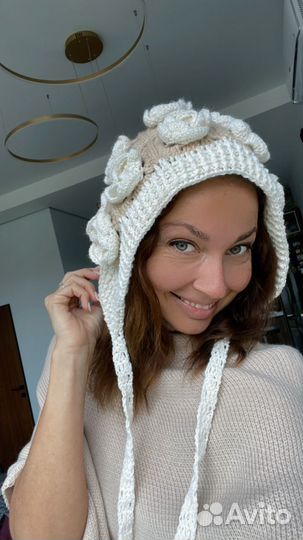 Вязаная шапка с розочками цветами y2k prada