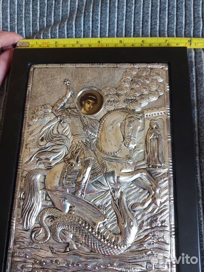 Икона серебро Георгий Победоносец чеканка
