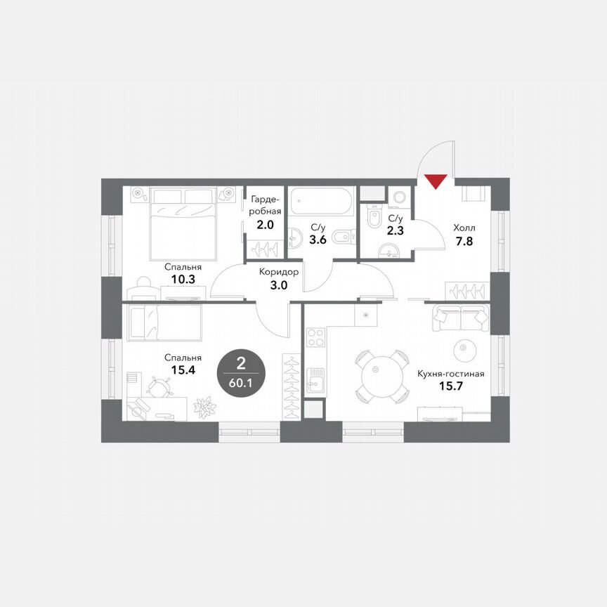 3-к. апартаменты, 60,1 м², 13/19 эт.