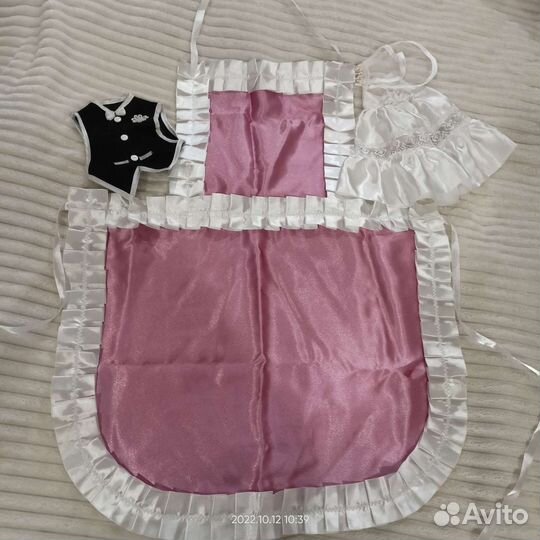 Фартук свадебный и украшение на бутылку